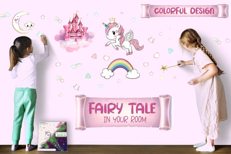 MAFOX Glow in The Dark Stars, Glowing Unicorn Sets with Castle Moon and Rainbow Wall Decals for Kids Bedding Room, Great for Birthday Gift Wall Mural Stickers for Girls and Boys - Image 5